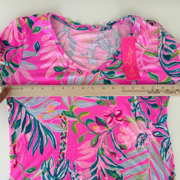 Lilly Pulitzer Top Womens XS Pink Floral Long Sleeve PJ Knit Plumeria I'm feline - Picture 9 of 10